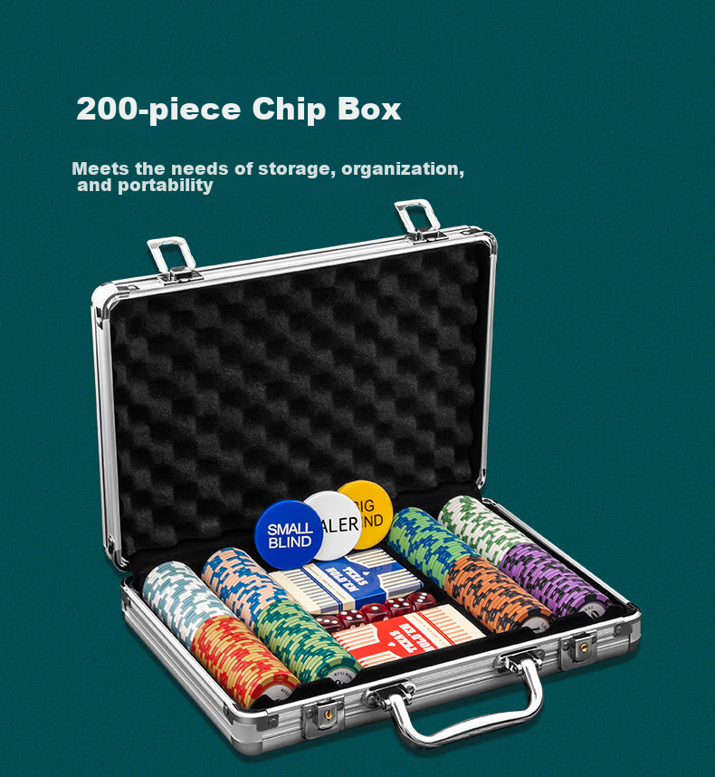 Huasheng Texas Hold'em Poker Chips, 200 Pieces, Clay Poker Chips, Mahjong Tiles, Coin Tokens, Point Coins, Reward Coins, Aluminum Box Set H-031 5