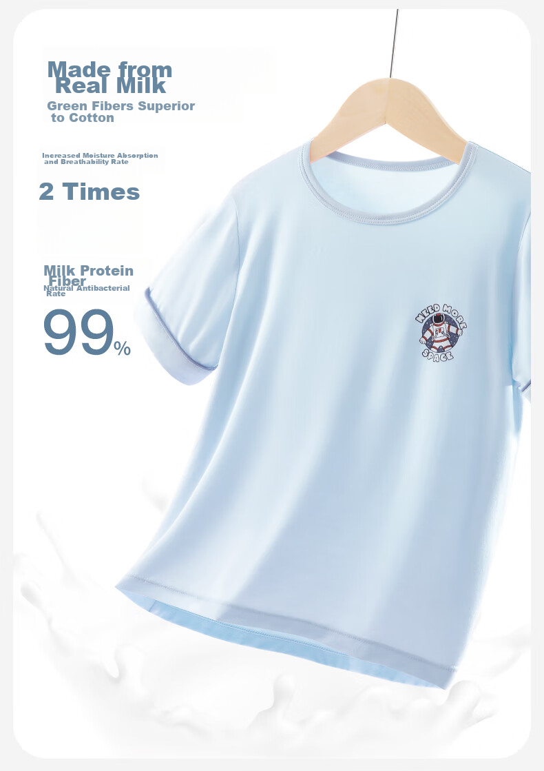 Duomiaowu Children's Pajamas, Boys' Summer Thin Modal Short-Sleeve Home Wear Set, for Older Children, 10838 Deep Sea Blue, Size 140 9