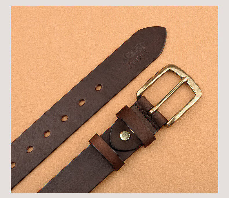 JEEP SPIRIT Men's Business Belt with Brass Buckle, Vintage Top-Grain Leather, Belt Loops, Waistband, Trouser Belt, Father's Day Gift for Dad 18