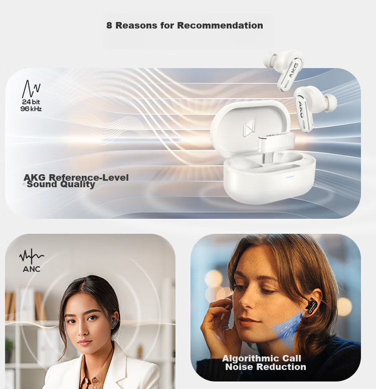AKG N5 Wireless Bluetooth In-Ear Headphones, 2.4G Tri-Mode, Active Noise Cancellation, Gaming And Music Earphones, Compatible with Latest Apple And Huawei Models for Ultra-Long Battery Life, White 3