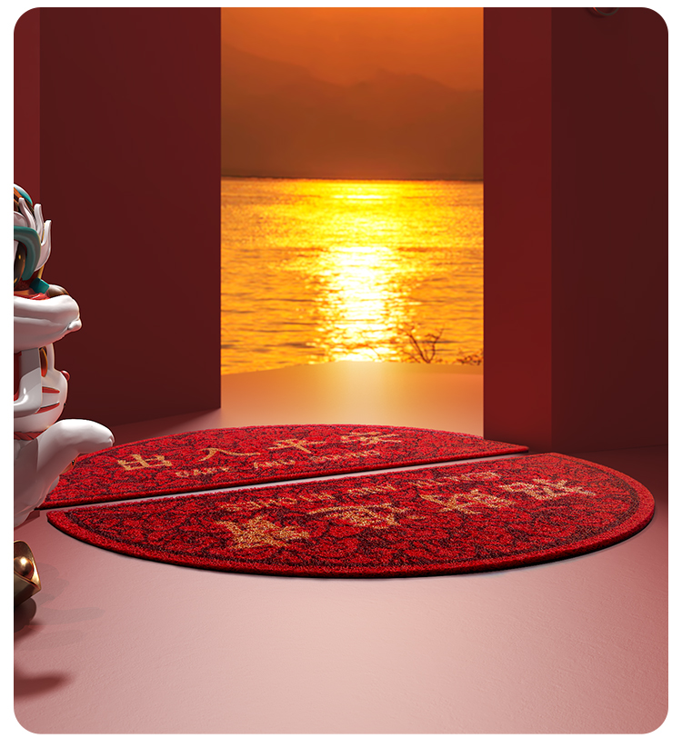 Qiqi Home Fortune Bringing Silk Loop Carpet Door Mat Entrance Half-Round Festive Doormat 3