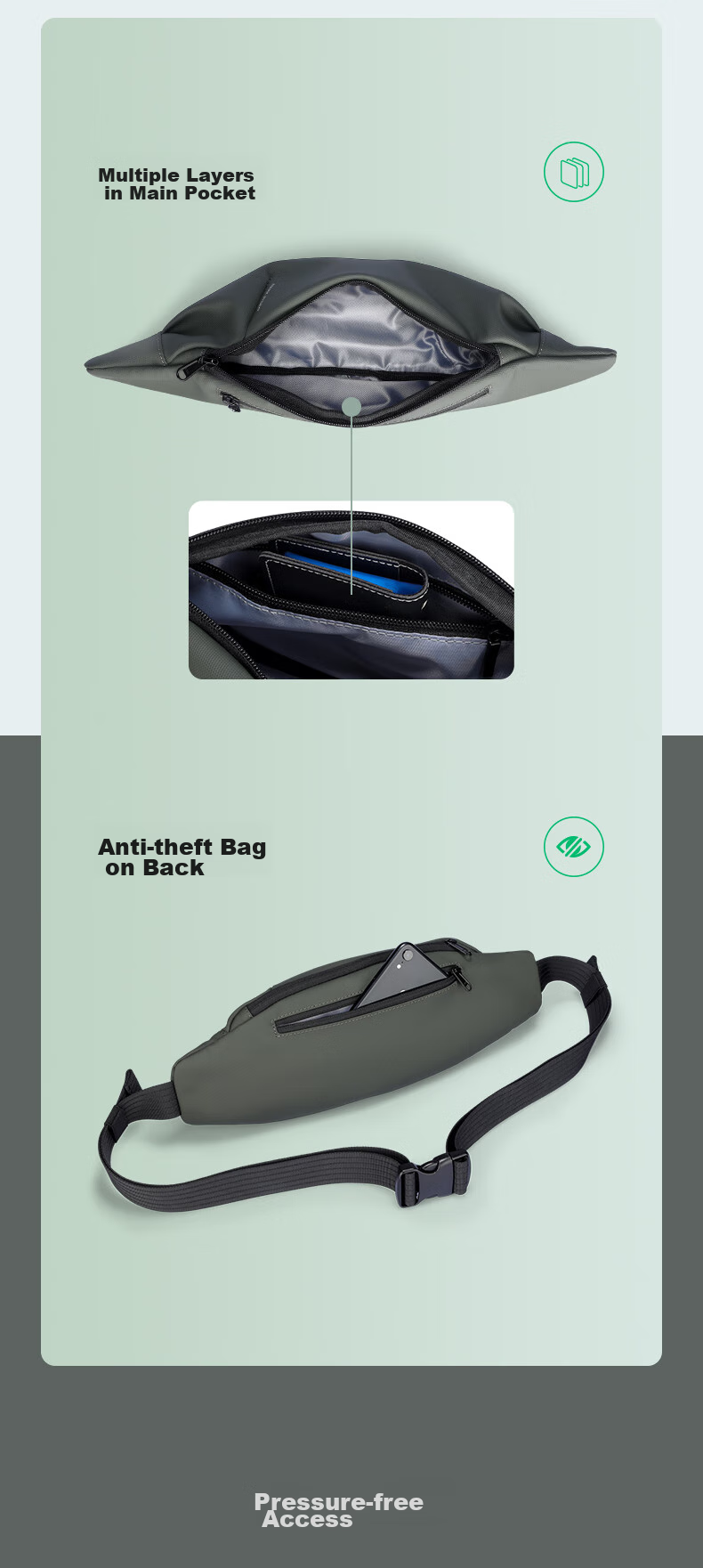 MARK RYDEN Outdoor Lightweight Shoulder Crossbody Bag, Simple Chest Pack, Fashionable Waist Pack, Cycling Small Backpack MR3332 Elegant Black 7