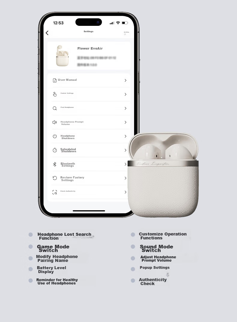 Manbuzhehuazai Evo Air Wireless Bluetooth Earphones, Semi In-Ear Style, 32-Hour Long Battery Life, Bluetooth 5.4, Mother-Of White, Compatible with Apple, Huawei, Xiaomi 21