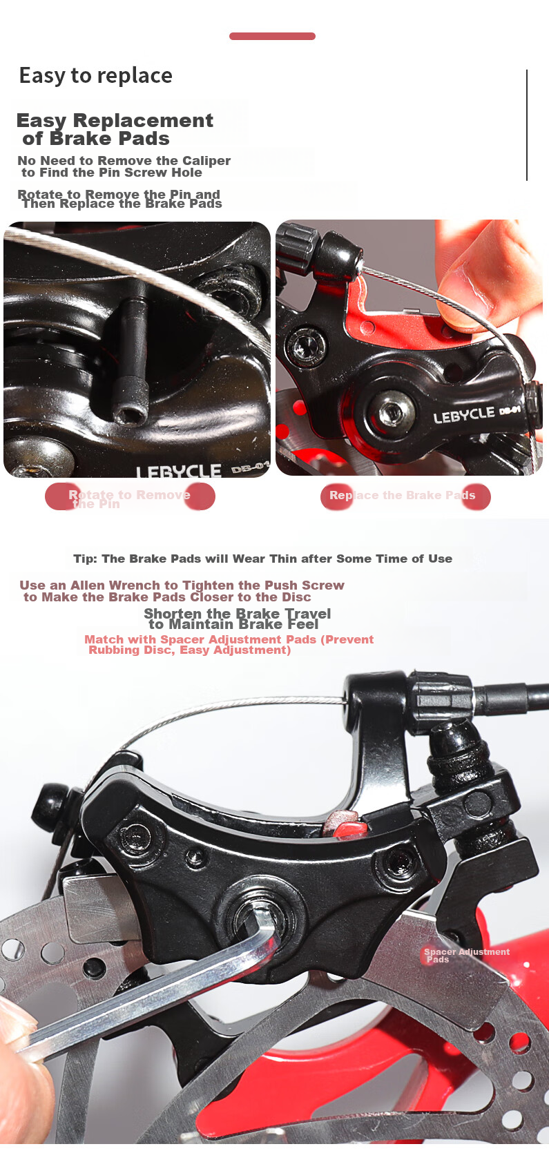 LEBYCLE Mountain Bike Electric Bicycle Clamp Brake Front Disc Brake Modification Accessories Universal Tool Brake Cable 8
