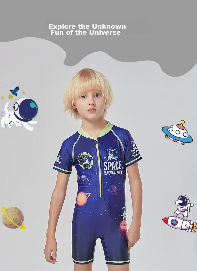 MIZUNO Kids Boys One-Piece Short Sleeve Surfing Swimsuit Student Training Quick-Dry Hot Spring Swimwear A1405 Planet 150 1