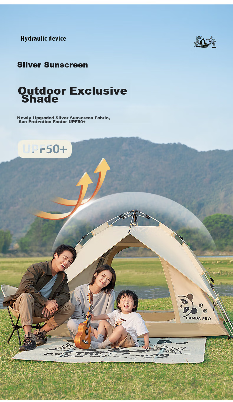 CAMEL Outdoor Black Gel Tent, Portable Folding Fully Automatic Thickened Camping Double-Person Sun Protection Rainproof A111-3 Sand Gold 2