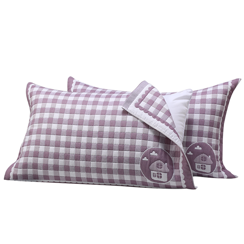 Grace 7A Three-Layer Jacquard Antibacterial Enlarged Thickened Gauze Soft Pillowcase, Xiaofangzi Camel Color, One Pair