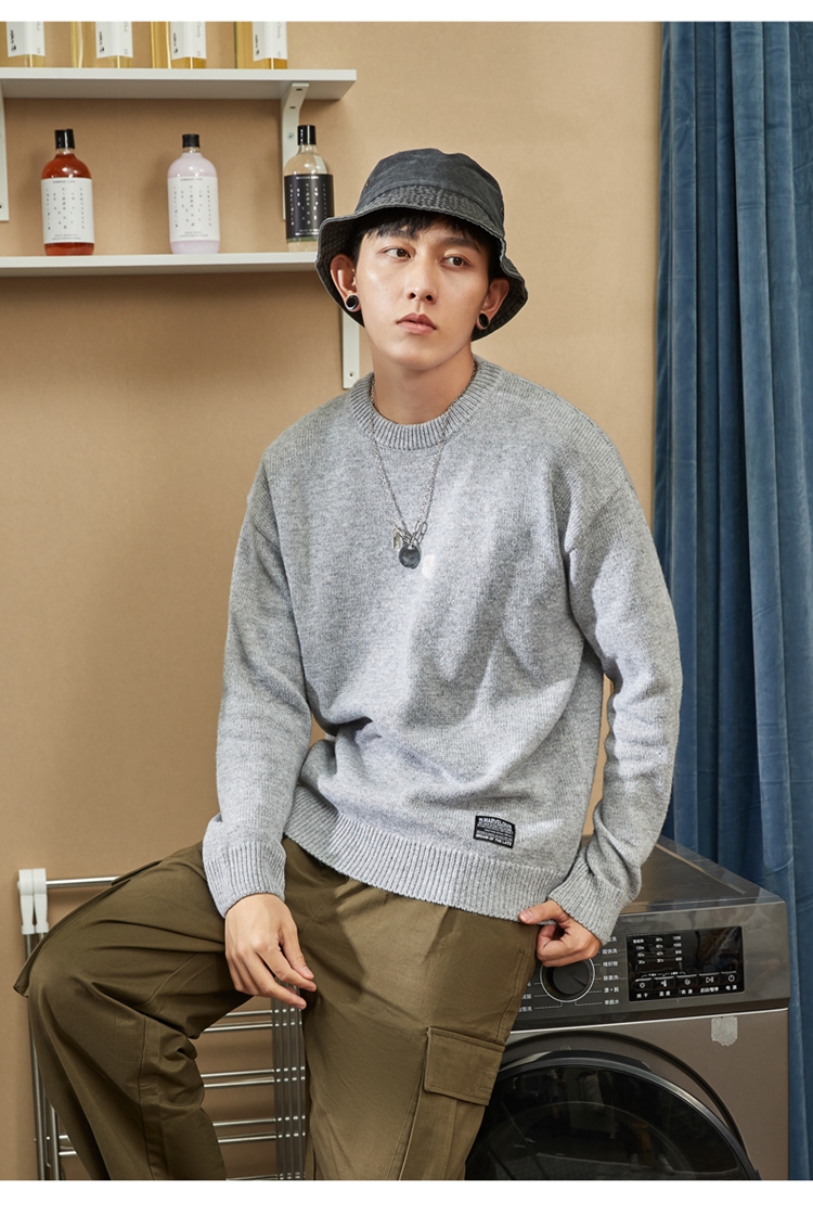 TonLion 2022 Men's Sweater, Solid Color Basic Versatile Base Layer Round Neck Knit Sweater for Men, Flax Gray, S 8