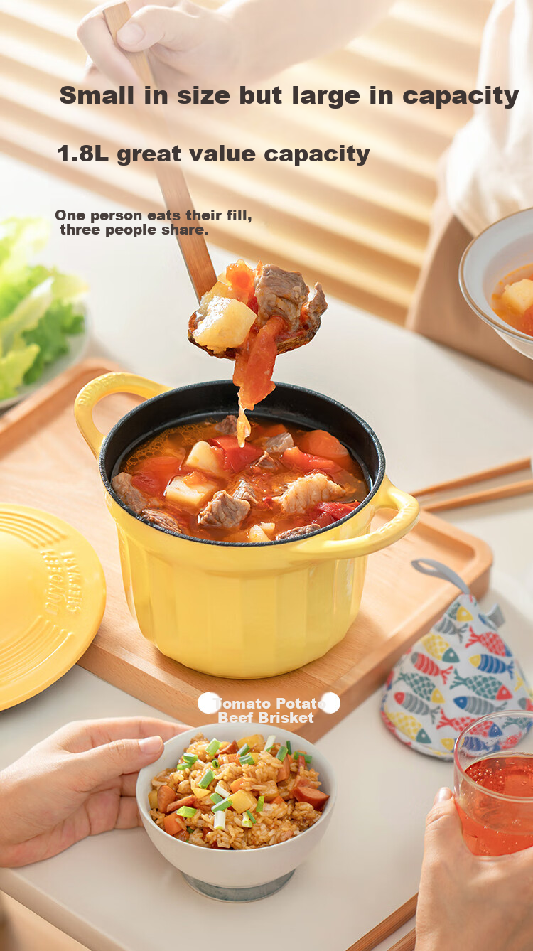 Buydeem Enamel Pot, Braising Small Round Pot, Double-Ear Cast Iron Pot, Stew Pot, 16cm Braising Pot, Light Gree 5