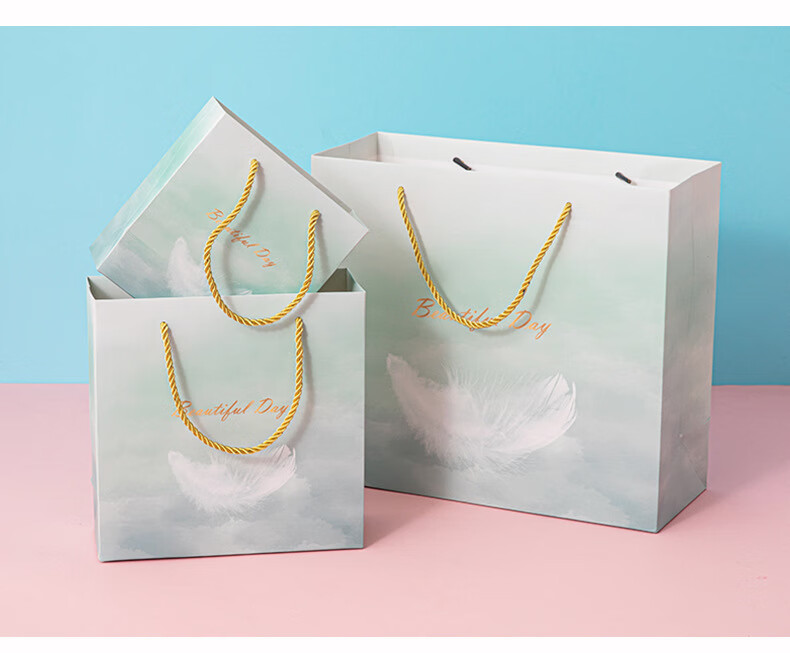 Ouliwen Gift Bags, Small And Large Paper Bags for Gifts, Birthday Handbags, Children's Gift Bags, High-End Exquisite Packaging Bags, 20x8x20cm, Pink Leaves, Pack of 5 7