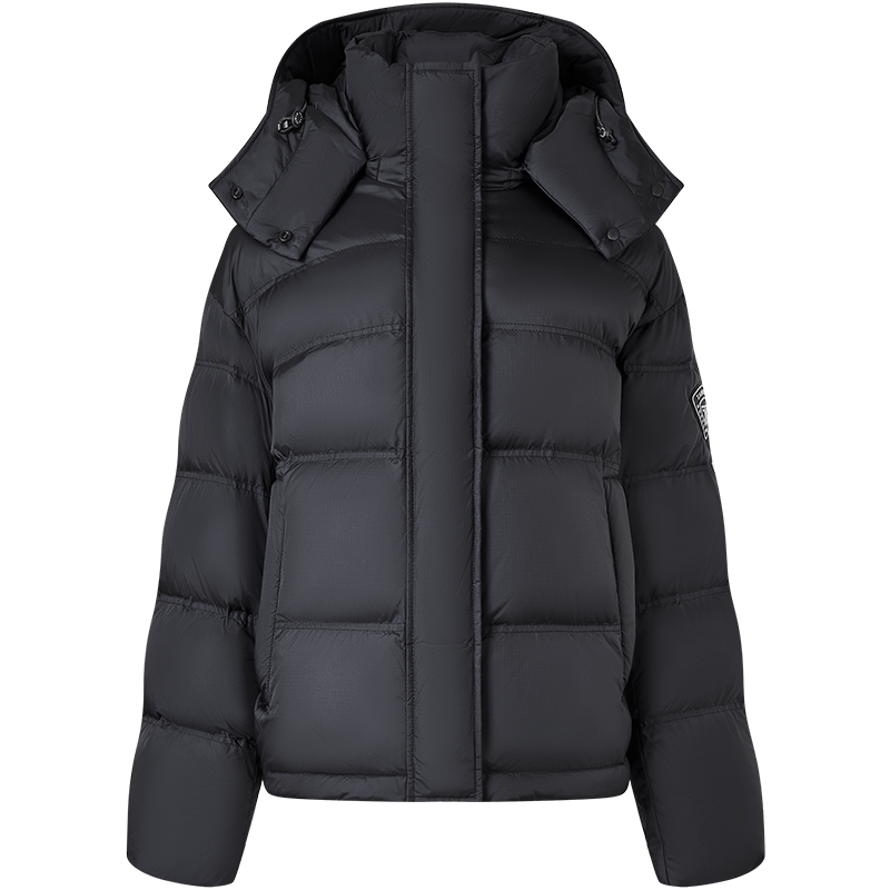 Tanboer Women's Short Down Jacket Fashion Trendy Detachable Hood Versatile Warm Coat 550388T Black Size 160