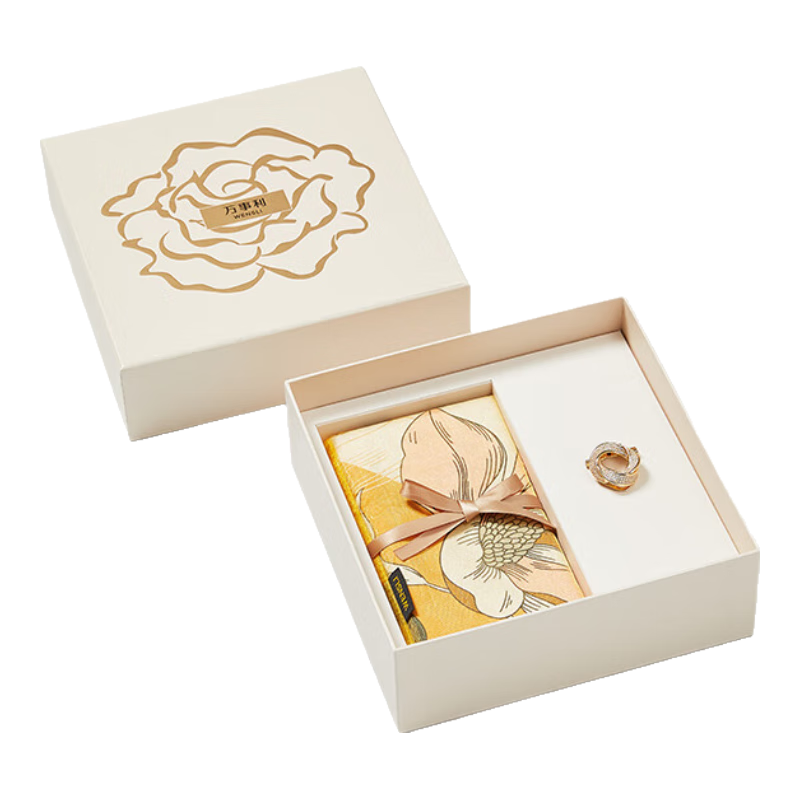 Wanshili Silk Scarf Shawl, Mulberry Silk 75cm Square Scarf with Clasp, High-End Gift Box, Mid-Autumn Festival Gift for Elders, New Present