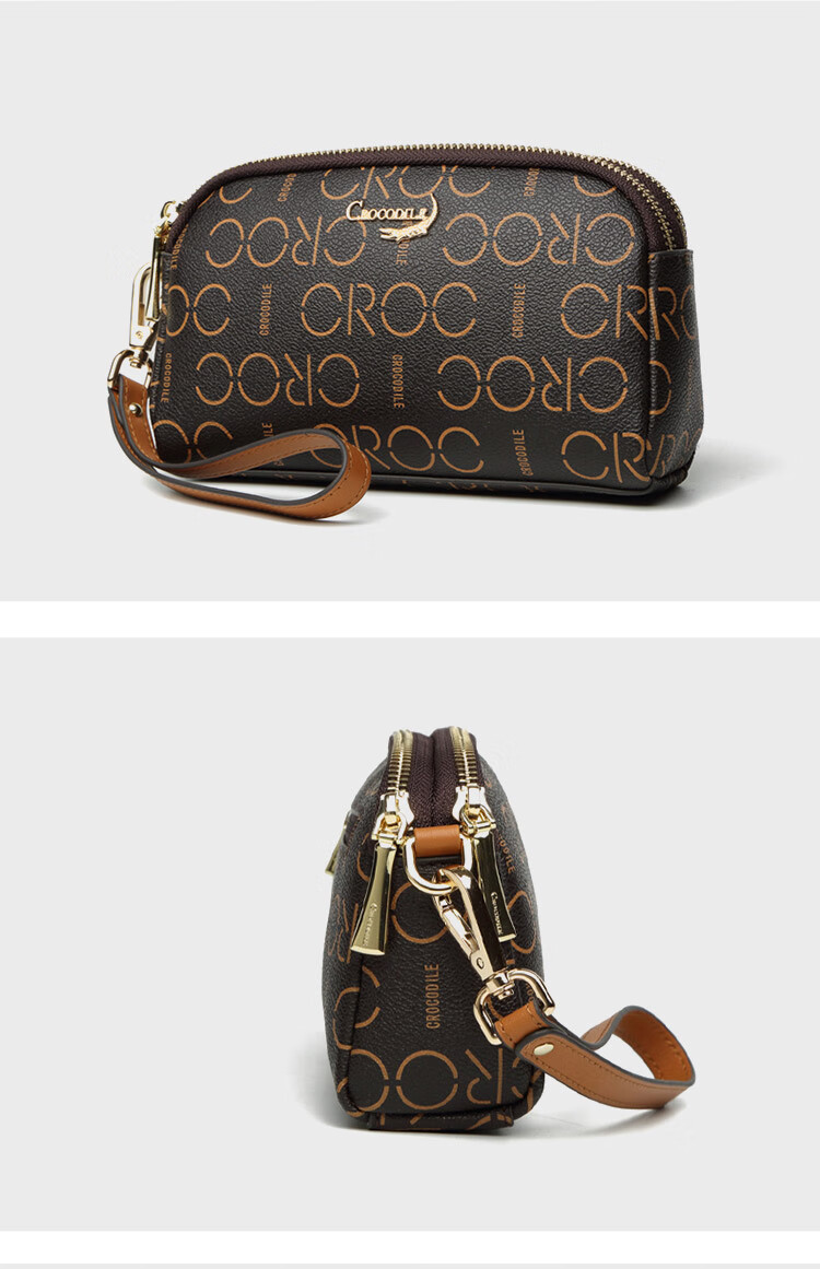 CROCODILE Goddess Festival Double Zipper Wrist Bag, Classic Floral Pattern Casual Women's Handbag Gift for Wife, V1686 Pink 12