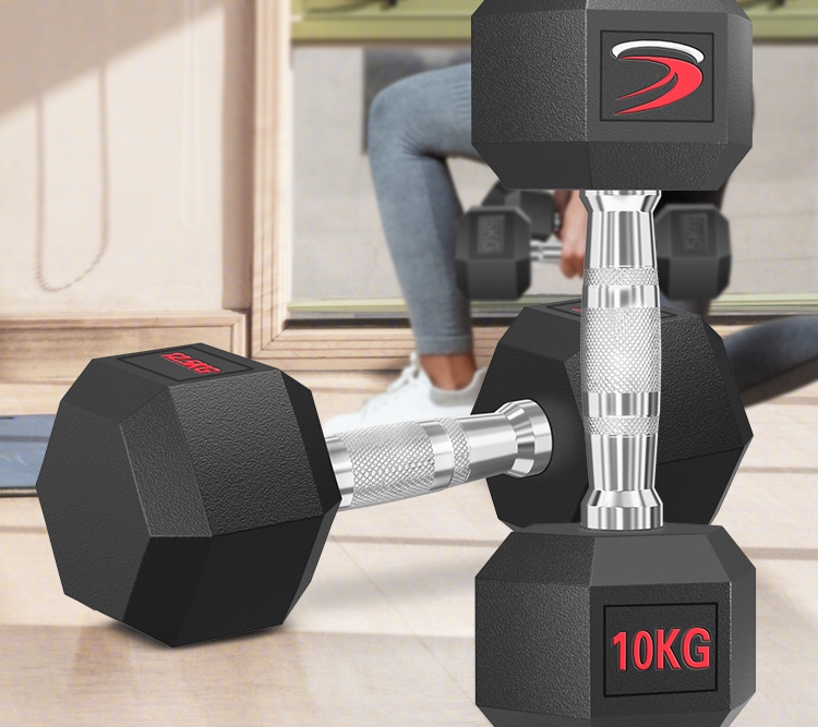 Chengyue Rubber-Coated Dumbbells for Men And Women, Hexagonal Home And Commercial Professional Gym Solid Steel Equipment Combination Set 3KG*2 14