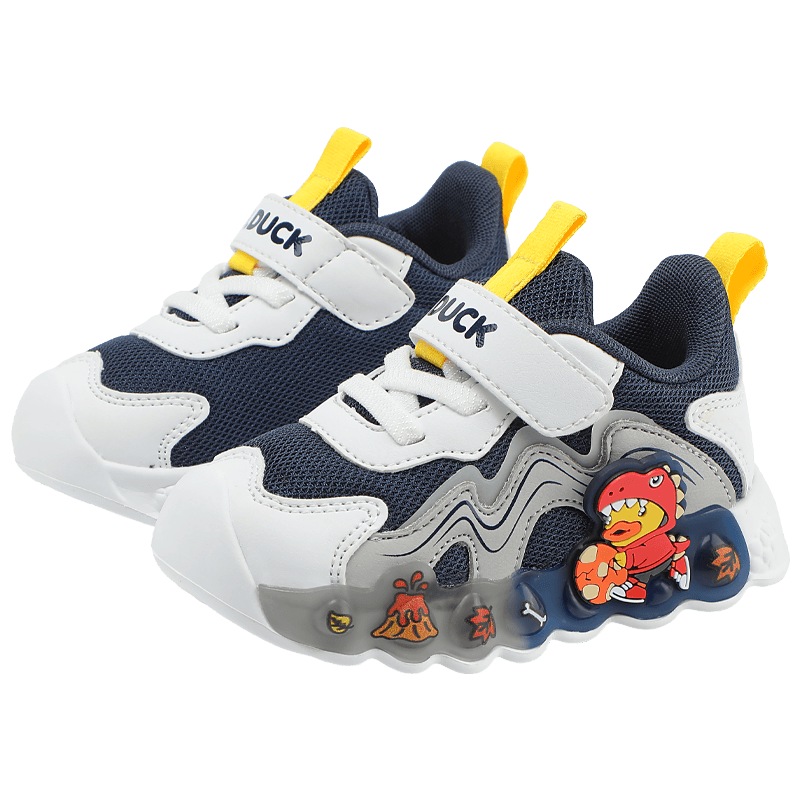 B.Duck Children's Walking Shoes, Boys And Girls Light-Up Shoes, Baby Sports Running Shoes, 3950 Blue White Gray, Size 26