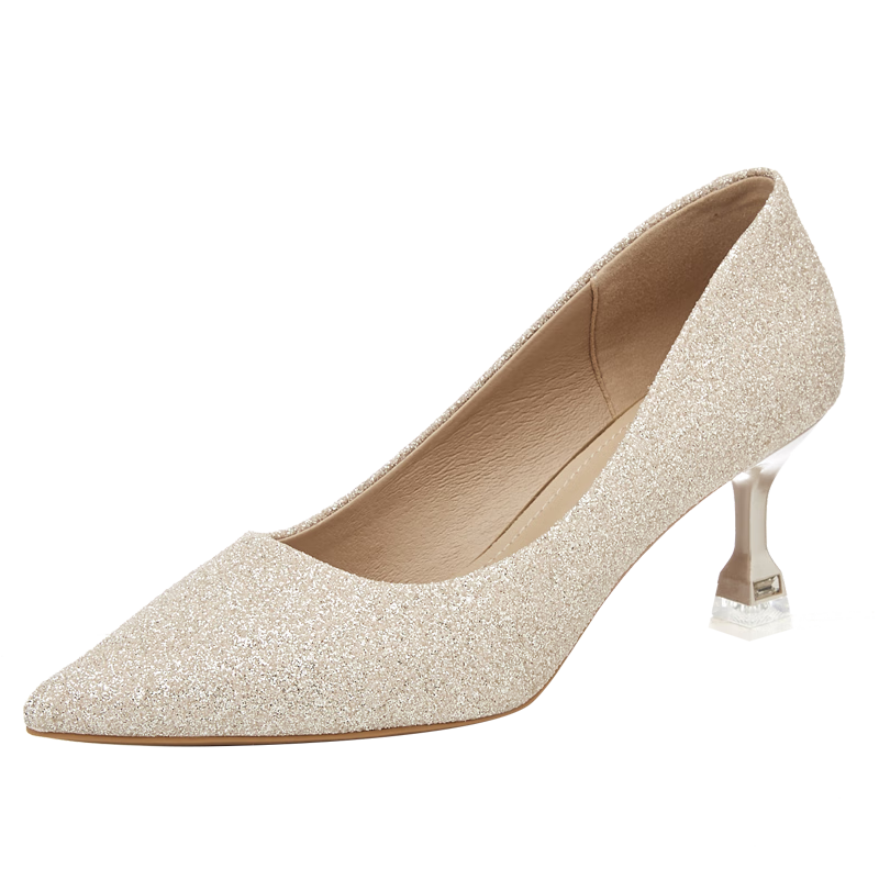 Dafuni High Heels for Women, Pointed Toe Stiletto Elegant Sequin Wedding Shoes Women's Pumps 4623101088 Champagne Color Size 36