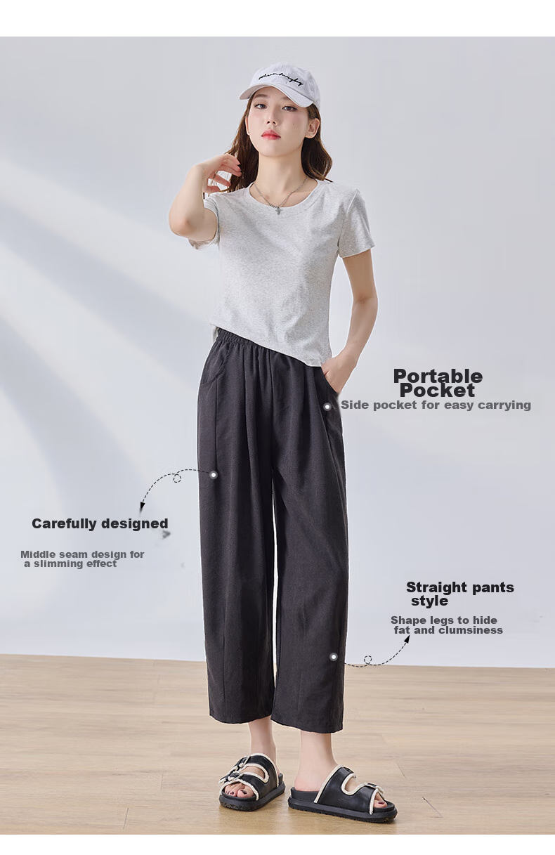 LangSha Lazy Summer Refreshing Cool Milk Puff Pants for Women, High-Waisted Thin Casual Versatile Wide-Leg Cropped Pants for Petite Figures 7