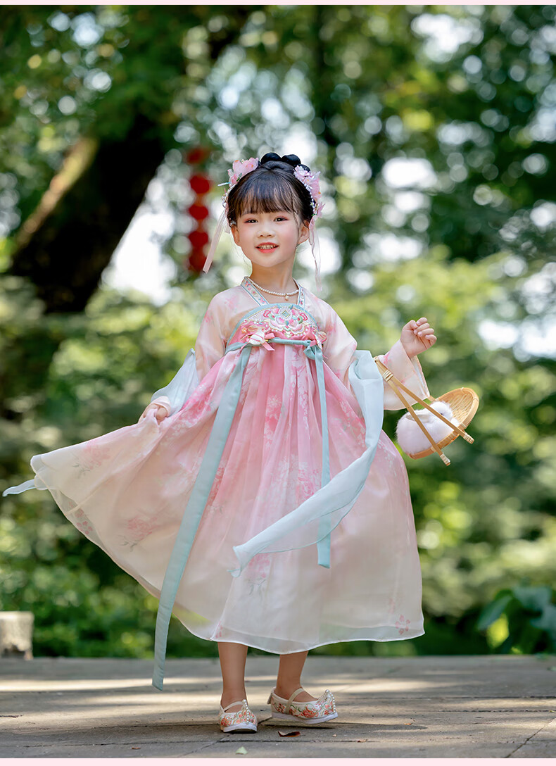 Menghu, Mo Green, Hanfu Girls' 2026 Autumn Chinese Style Children's New Ru Skirt Dress, Ancient Costume Princess Dress, Pink, Size 140 13