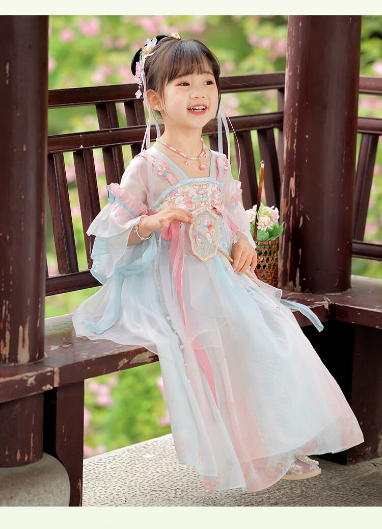 Menghu Peach Hanfu Girls' Summer 2026 Fairy-Like Ancient Style Ru Skirt, Children's New Chinese-Style Thin Dress, Pink And Blue, Size 110 9
