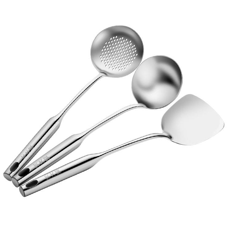 COOKER KING Kitchen Utensil Set: 304 Stainless Steel Spatula + Soup Ladle + Strainer, Three-Piece Set, Wok And Stainless Steel Pan Cooking Spatula