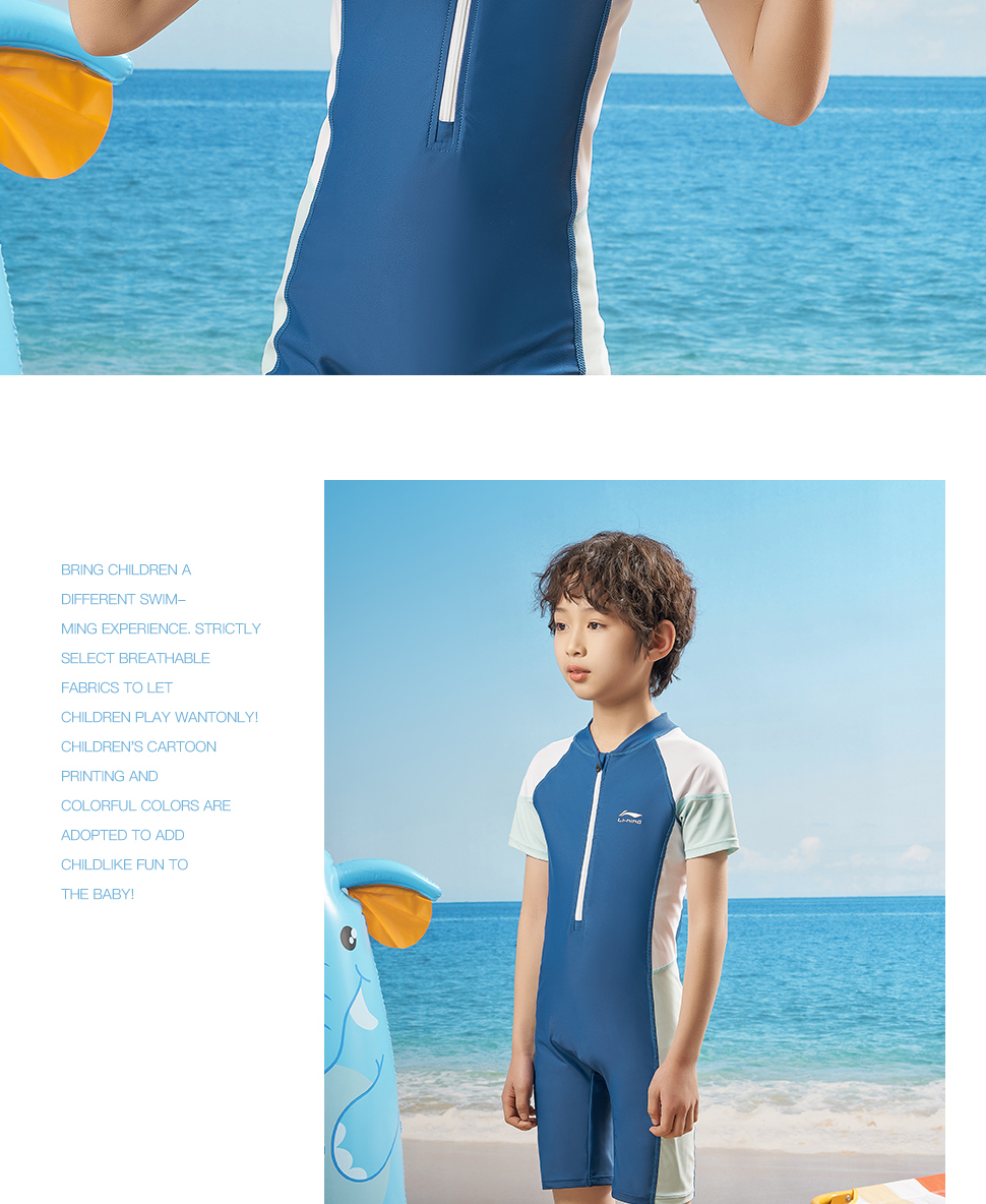 Li-Ning Children's Swimsuit, One-Piece Swimwear for Boys And Girls, Breathable Quick-Dry Surfing Suit, Model 926, Blue, Size 120 10