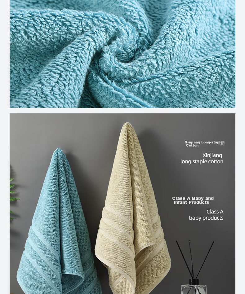 Grace 10A Antibacterial Towels, 3 Pack, Extra Large, Skin-Friendly, Breathable, Quick-Drying, Soft, Unisex Face Towels 8