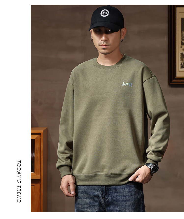 JEEP Men's Sweatshirt, New Spring And Autumn 2026 Style, Trendy Round Neck, Loose Long-Sleeve Casual Sportswear Top for Men, Fashionable 19