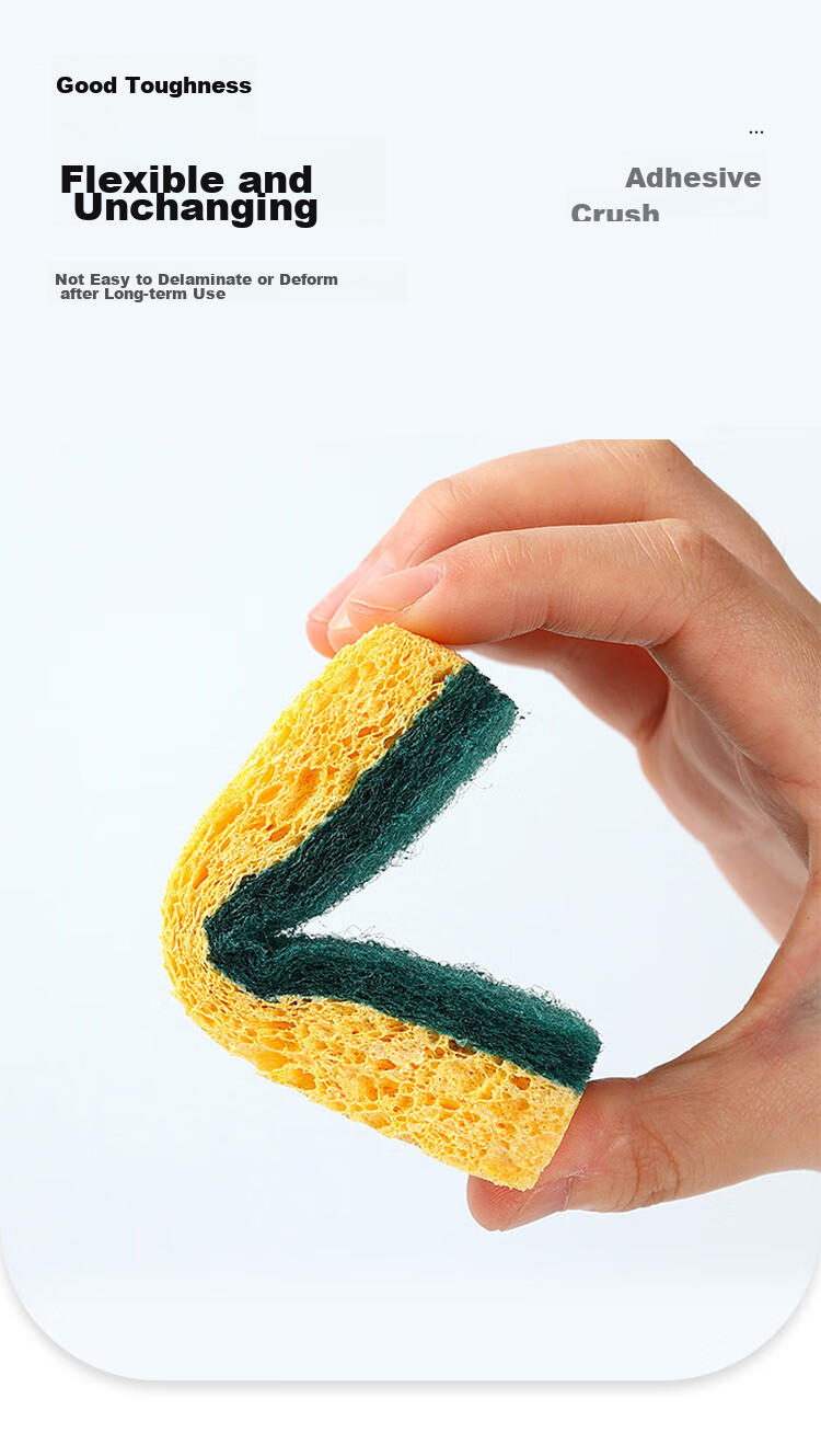 JUQI Wood Pulp Cotton Sponge Scrubber, 10*7CM*6 Pieces, Kitchen Dishwashing Sponge, Absorbent, Non-Stick, Powerful Cleaning, Scouring Pad 10
