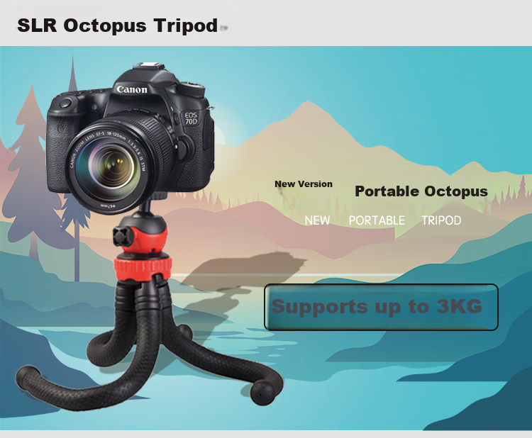 Earlymen EM-123 Octopus Desktop Tripod, Vlog Short Video Host Desktop Stand, Phone Selfie Stand, Portable Versatile with Phone Clamp + Remote Control 2