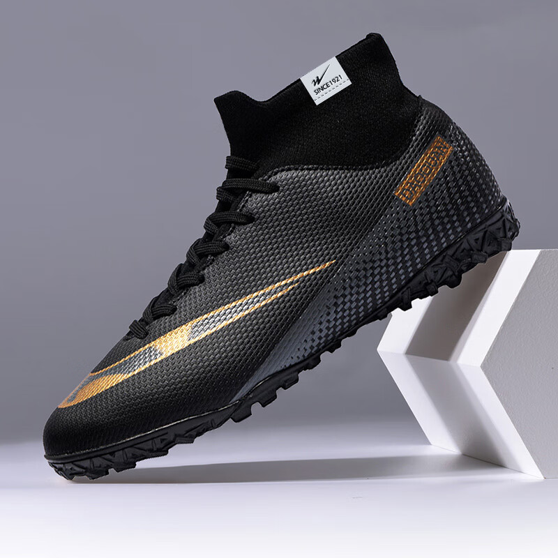 Double Star Eight Special Football Shoes Men's Adult Turf Broken Nails TF Wear-Resistant Artificial Turf Competition Special Short Nails Black Training Shoes Men
