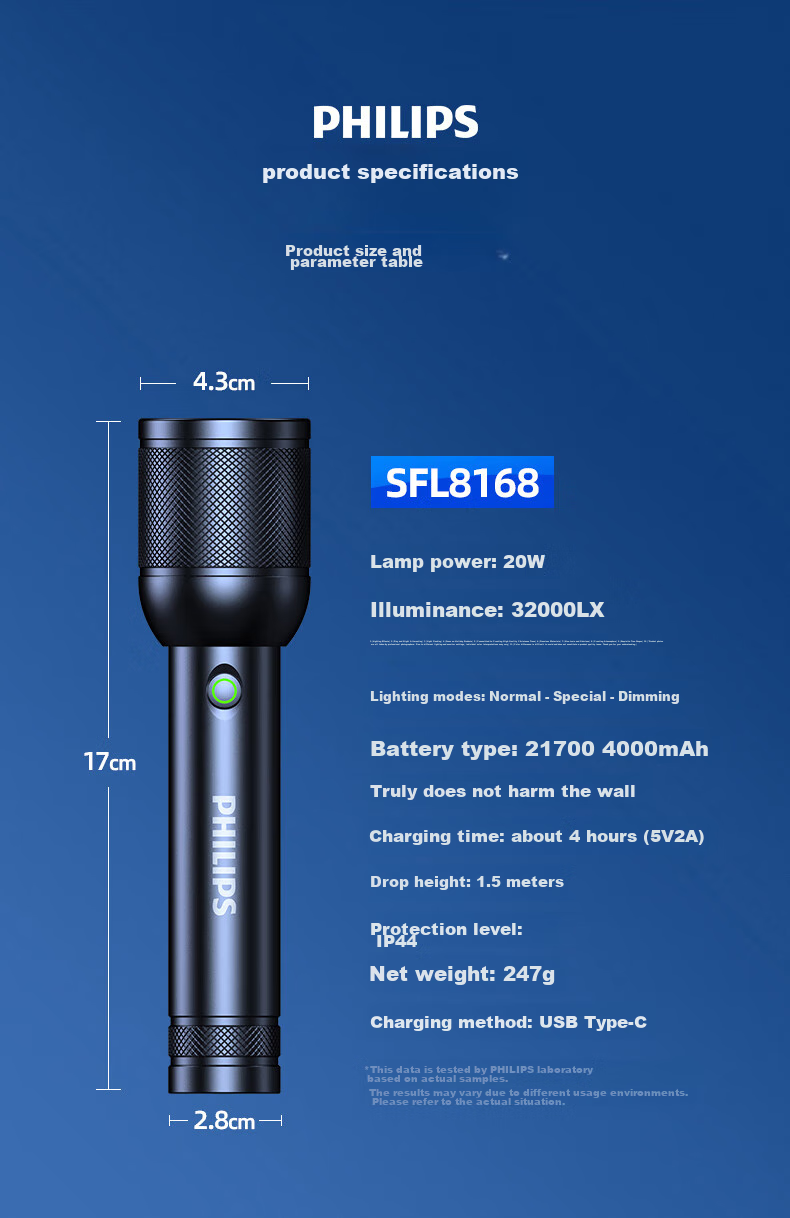 PHILIPS Flashlight, High Brightness, Long-Range, Long Battery Life, Camping Light, Ultra-Bright, Zoomable, Laser, Rechargeable, Portable, Emergency, SFL8168 19