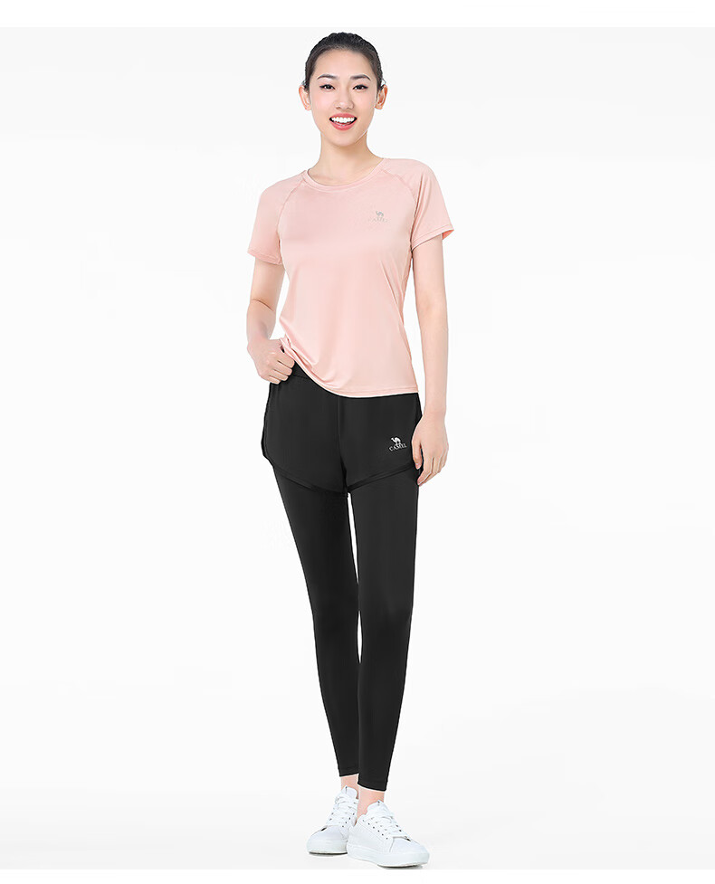 CAMEL Women's Sportswear Set, New Yoga Fitness Pilates Elastic Short-Sleeve Top And Long Pants, Anti-Exposure Two-Piece Athletic Outfit 22