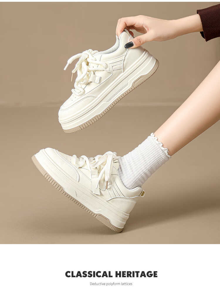 ZHR Zese Casual White Shoes Women Versatile Student Sneakers Thick-soled Height-increasing Lightweight Sports Shoes AB22 Beige Red Size 39 11