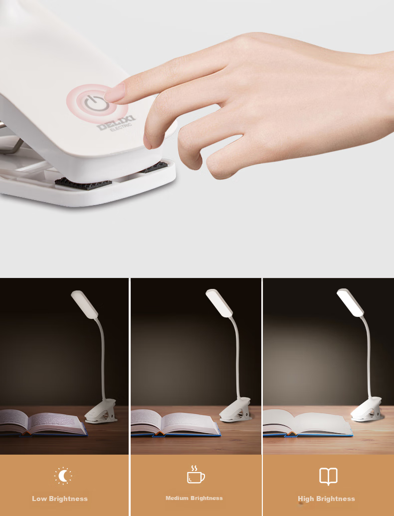 DELIXI Dual-Use Desk Lamp with Charging Port, Home Study Reading Light, Bedroom Dorm Clip-On Lamp Bedside Lamp 3