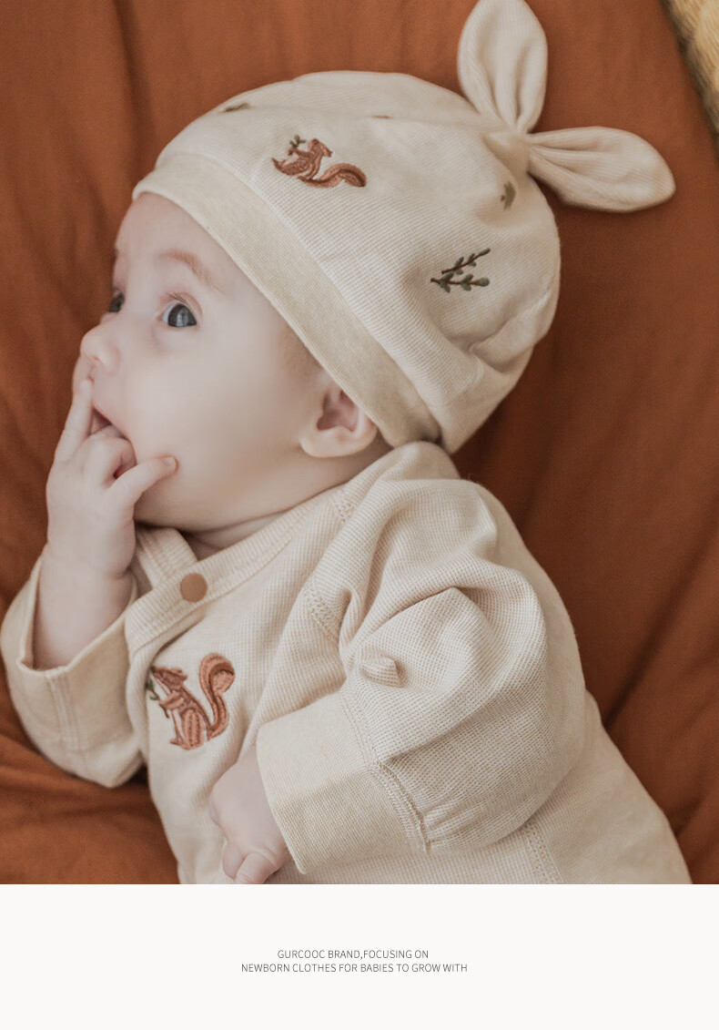 Guaiqi Bear Newborn Baby Pure Cotton Cap Spring and Autumn Seamless Soft Fontanelle Protection Baby Cute Outdoor Hat 13