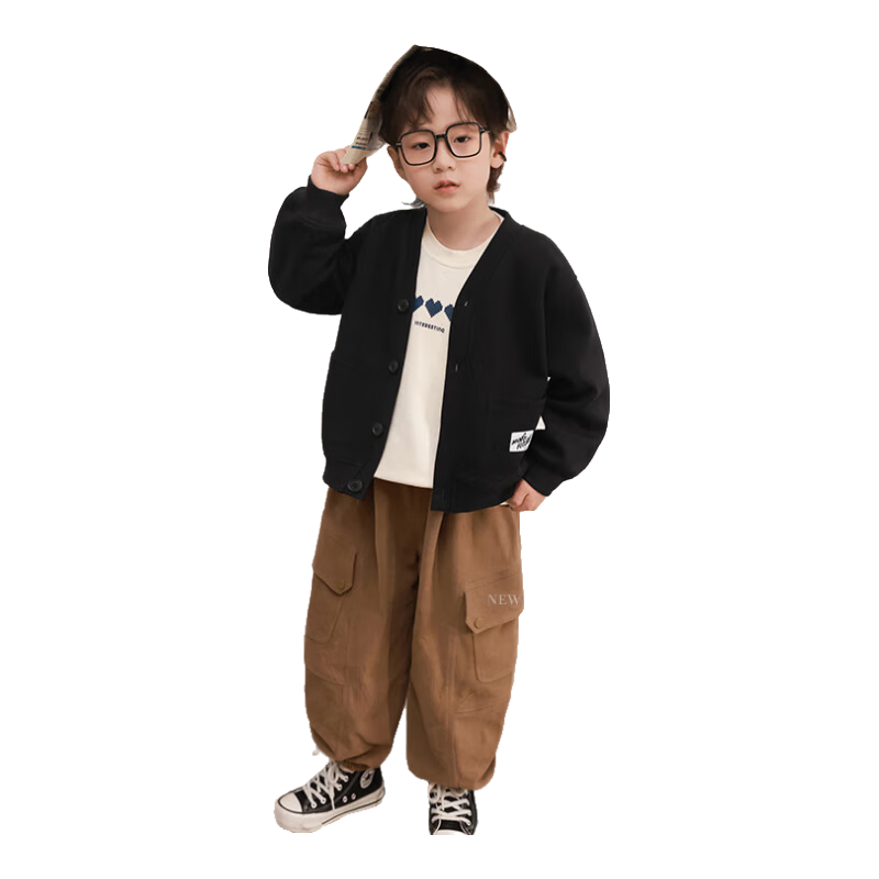 LUSON Chen Da Zhu Boys' Cardigan Jacket, 2025 Spring And Autumn New Style, Children's Casual Long-Sleeve Top, Cool Cardiga