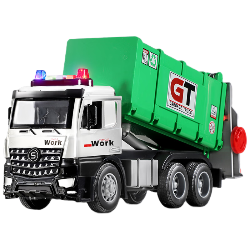 MaBao Twin Children's Day Gift Alloy Garbage Truck Toy Sanitation Vehicle Large Sorting Bin Boy's Sweeper Truck