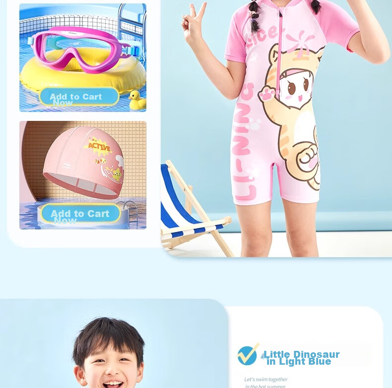Li-Ning Children's Swimsuit One-Piece Square-Leg Swim Trunks Surfing Suit Quick-Dry Hot Spring Swimwear for Boys And Girls Aged 3-6 16