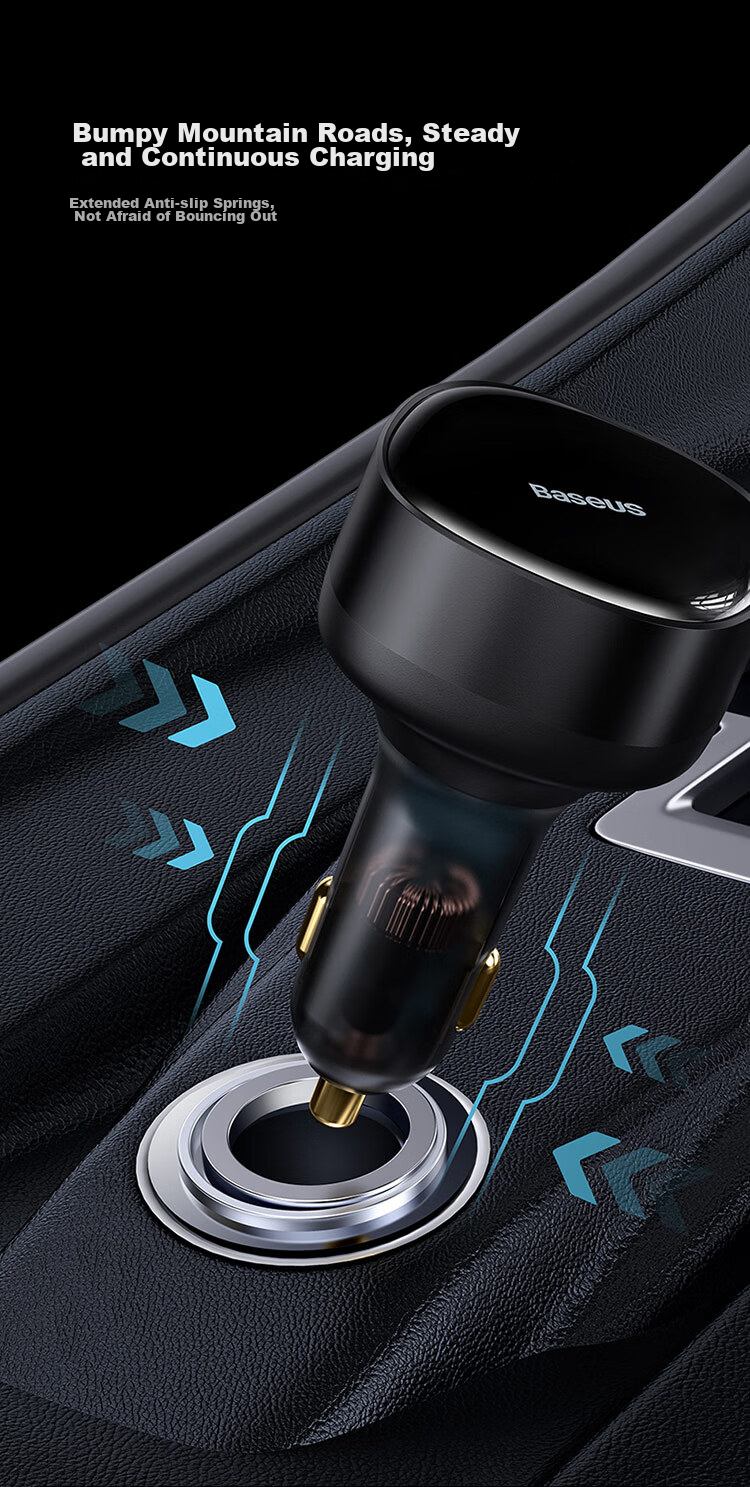 BASEUS Car Charger Retractable Cable, One-To Cigarette Lighter Adapter with Built-In Cord, Super Fast Charging, Compatible with Apple 18 Pro Max, Huawei, Xiaomi 18