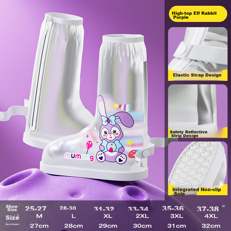 Moremerry Children's Rain Shoe Covers, Waterproof Foot Covers for Boys And Girls, Non-Slip And Wear-Resistant Water Shoes, Cartoon Rain Boots for Students, Fairy Rabbit Design, Size L