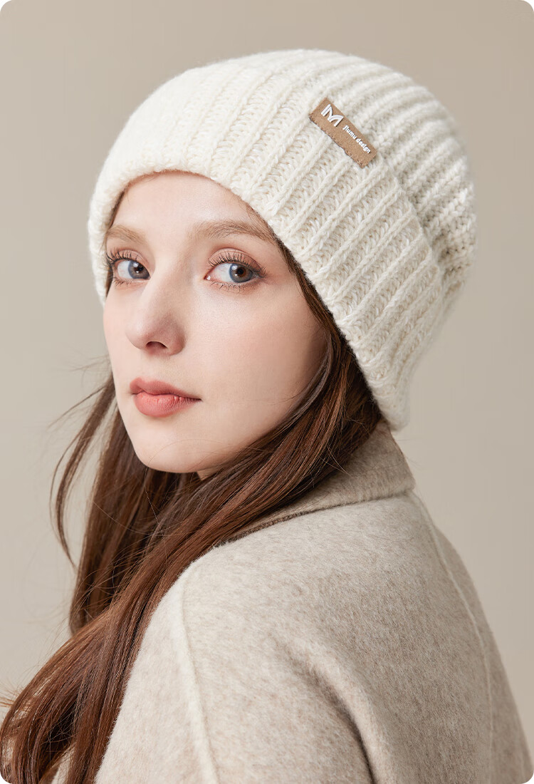 JIUMU Wool Warm Knit Hat, Autumn And Winter Knitted Cap, Cold Hat, Winter Hat, Large Head Circumference Slouchy Hat, Cold-Proof Hat for Women in Winter 17