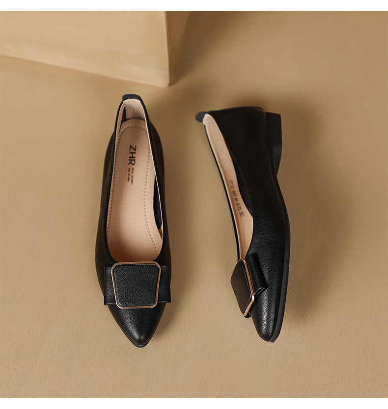 ZHR Women's Single Shoes, Genuine Leather, Elegant Commuter Style, Simple Casual Flat Comfortable Non-Tiring Work Shoes for Wome 15