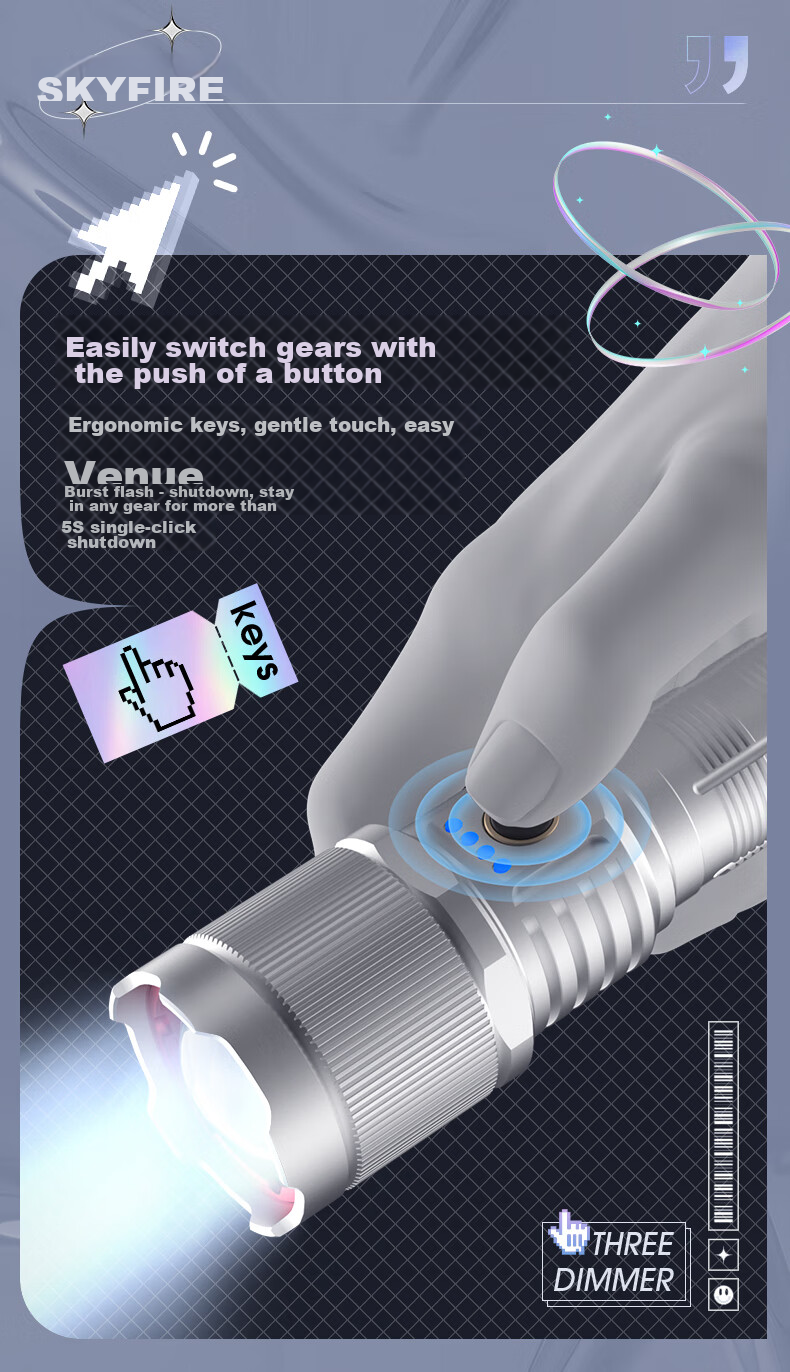Tianhuo Long-Handle Flashlight High Brightness Zoomable Ultra-Long Battery Life Rechargeable Military Outdoor Home Security Patrol Self-Defense 11