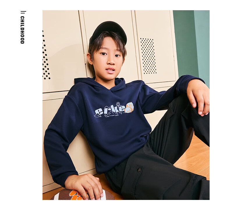 ERKE Kids Unisex Hooded Sweatshirt Children's Winter Warm Thick Hoodie Dongfanghong 130 28