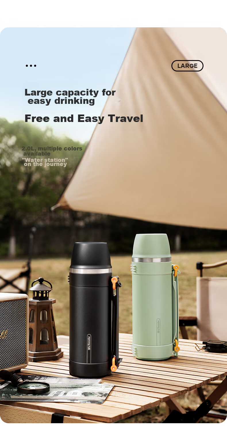 Joyoung Insulated Bottle, 316L Stainless Steel, Large Capacity Thermos, Hot Water Bottle, Carrying Handle And Shoulder Strap, Outdoor Travel Flask 4