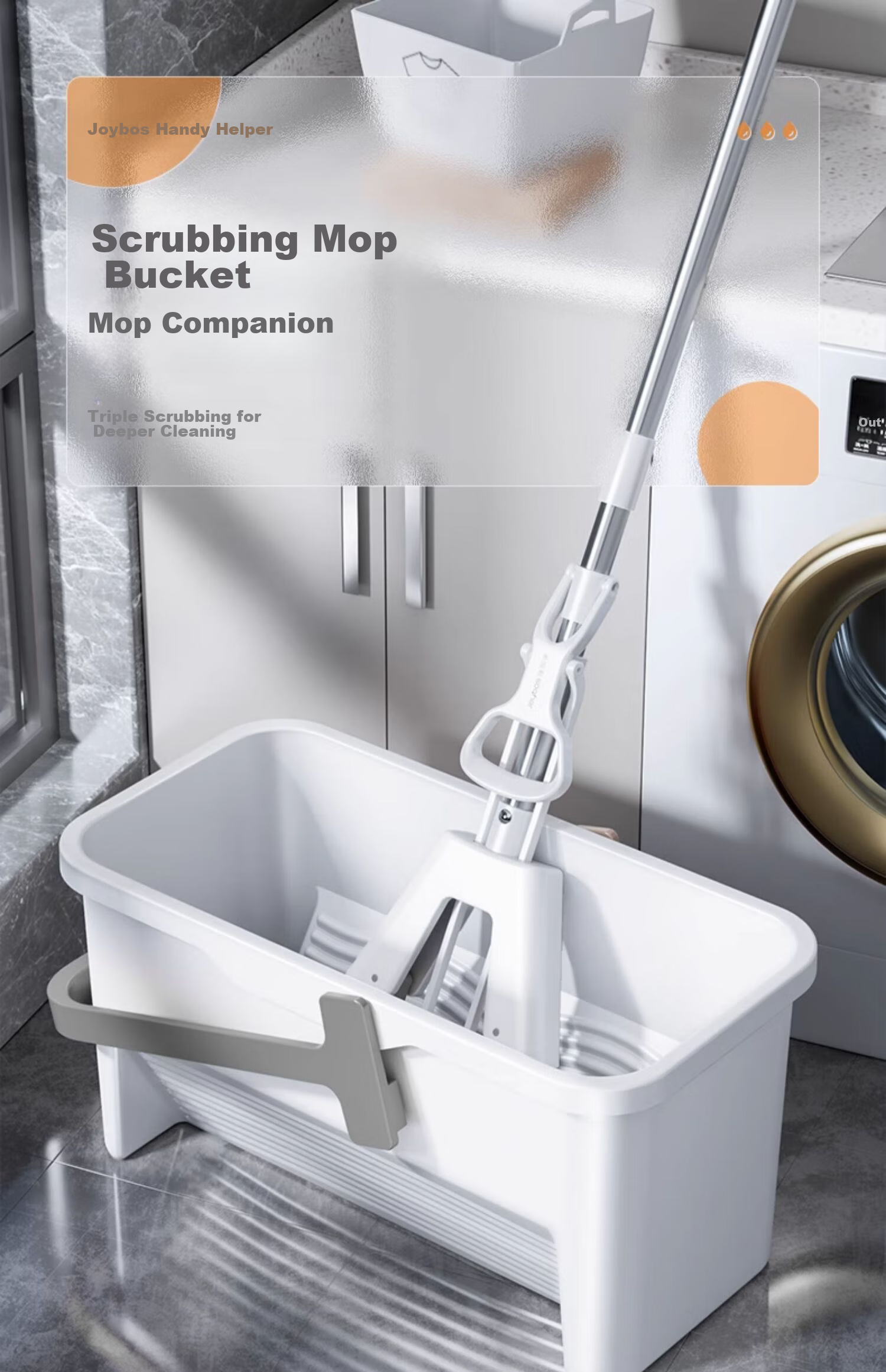 Jiabangshou Sponge Mop Floor Bucket, 33cm Household No-Hand Washing 2025 Model Mop Water Bucket, Rectangular with Enlarged Opening 1