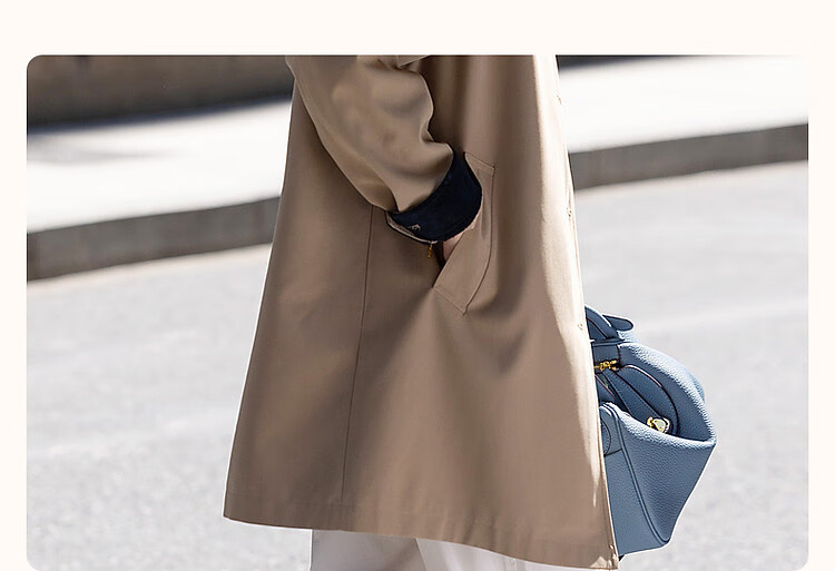 Dme [Gentle Core] Spring And Autumn Simple Contrasting Color Lapel High-Count High-Density A-Line Tuck Windbreaker Jacket for Women, Mid-Length Style 4