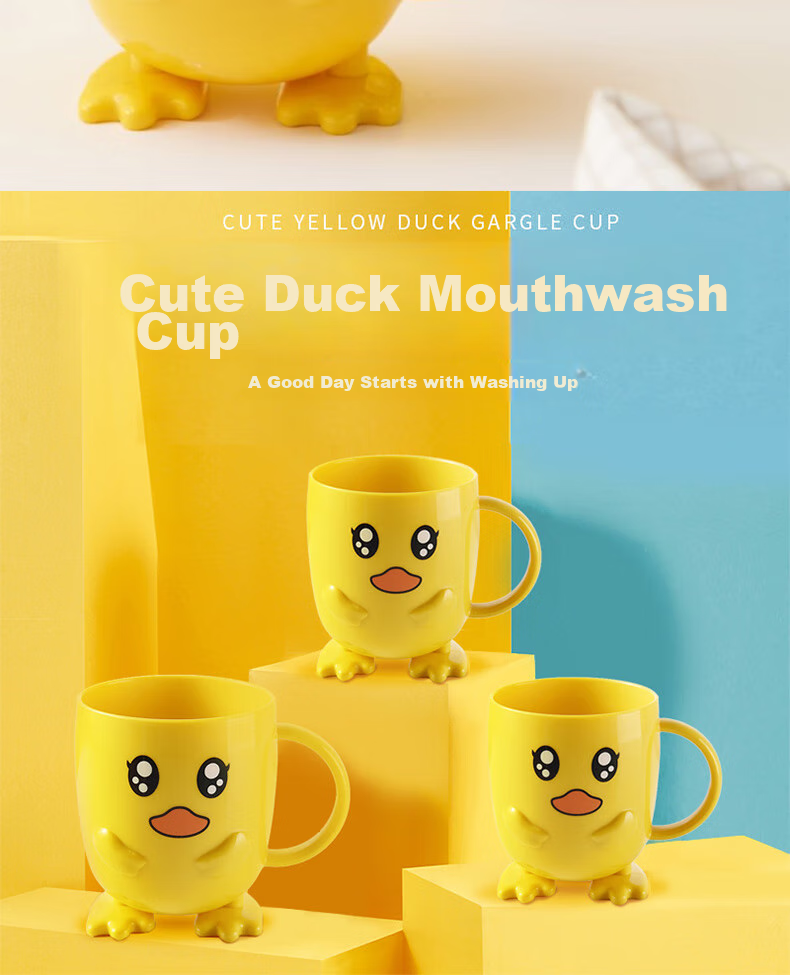 JAJALIN Children's Thickened Anti-Fall Mouthwash Cup with Cartoon Duck Design, Cute Baby Creative Toothbrush Holder 10