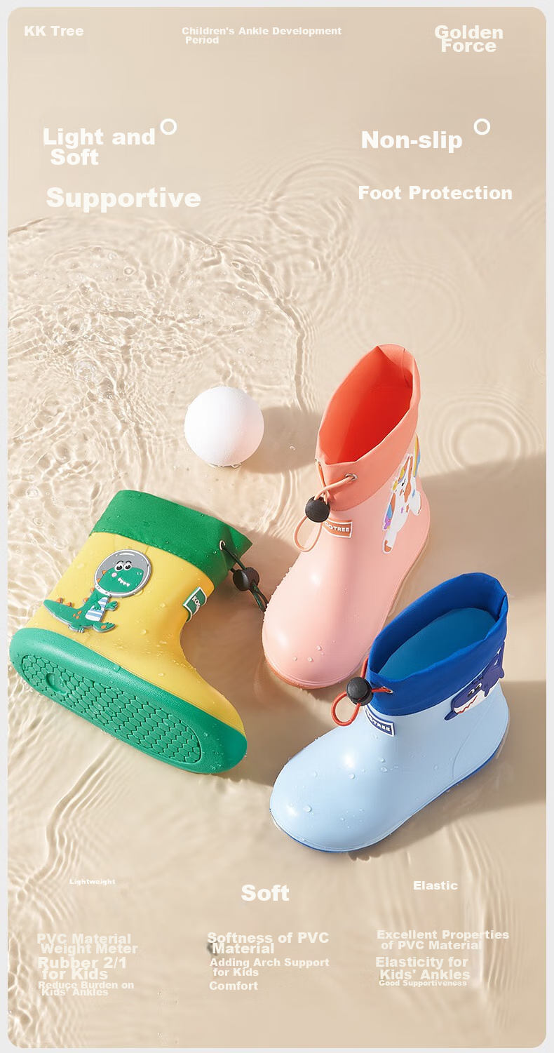 Kocotree Children's Rain Boots, Cartoon Non-Slip Waterproof Shoes for Boys And Girls, Toddler Rain Boots with Drawstring 4