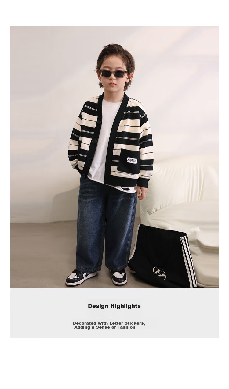LUSON Chen Da Zhu Boys' Cardigan Jacket, 2025 Spring And Autumn New Style, Children's Casual Long-Sleeve Top, Cool Cardiga 2